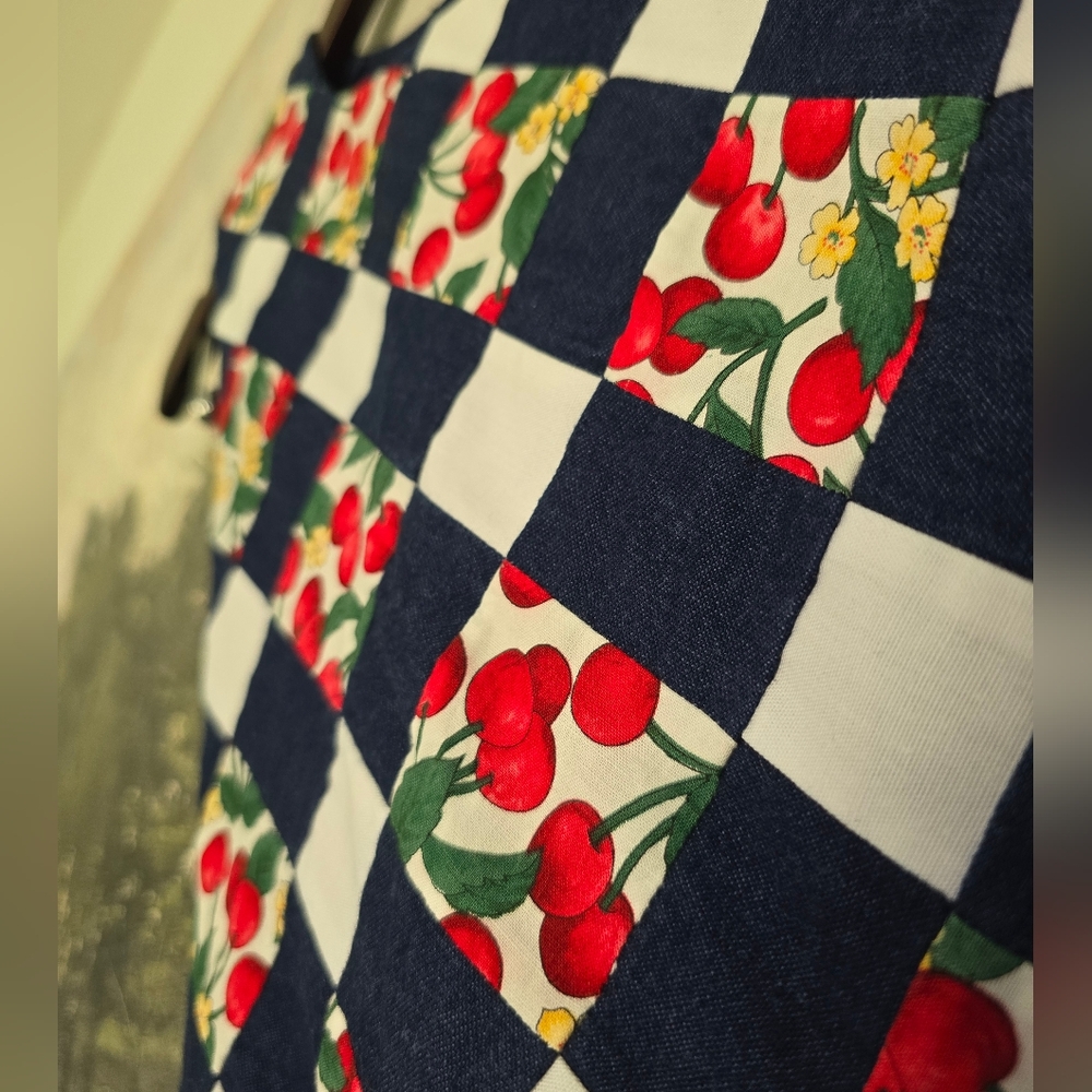 Quilted Cherry Pinafore Dress - Handmade Boho Heirloom - Picture 12 of 12